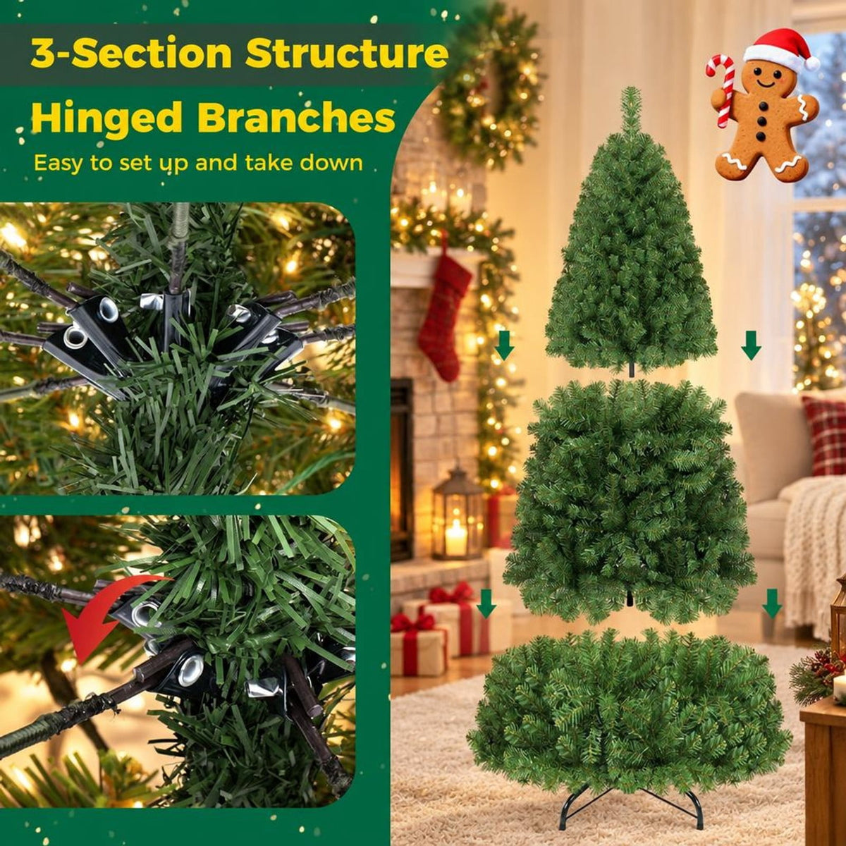 Airfind Pre-Lit Green Artificial Christmas Tree with Full Branch Tips-8 Feet, PVC Metal Frame, Green