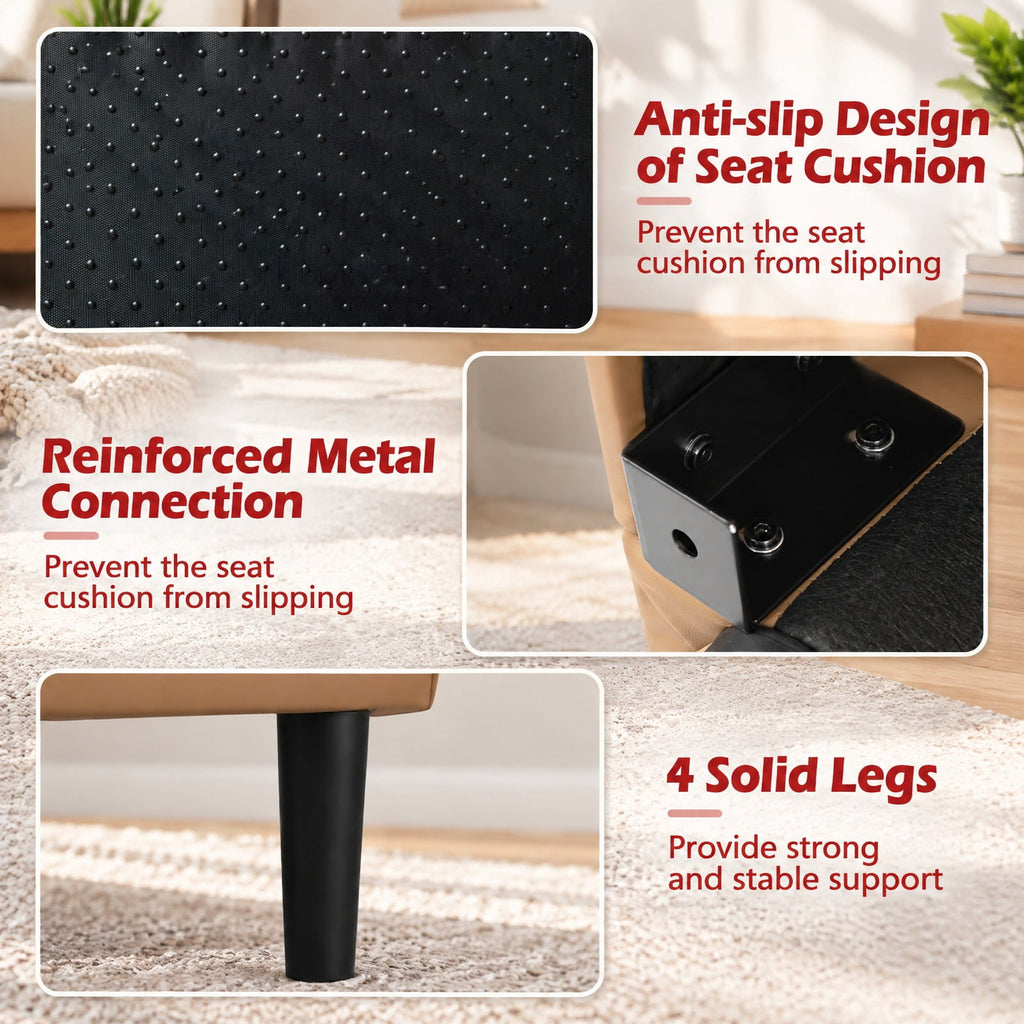 Airfind Set of 2 PU Leather Modern Accent Chair with Removable Seat Cushion, 350 lbs Capacity, PU Leather Sponge Plywood Plastic Frame, Brown