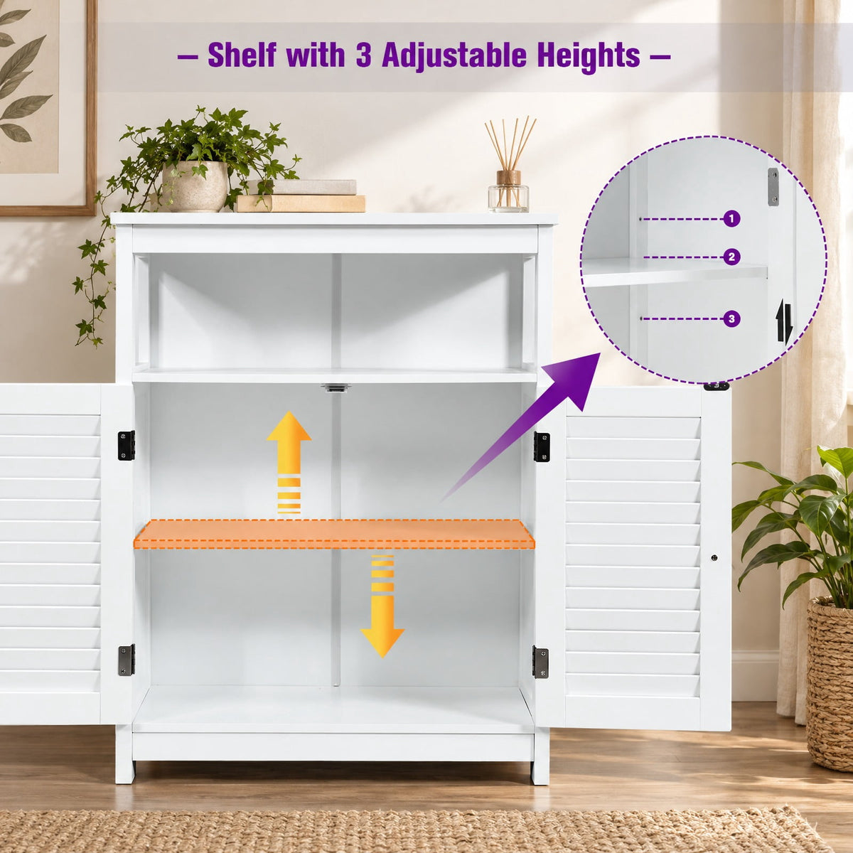 Airfind Wood Freestanding Bathroom Storage Cabinet with Double Shutter Door, 77 lbs Capacity, P2 MDF Frame, 23.5in x 12in x 31.5in Footprint, White