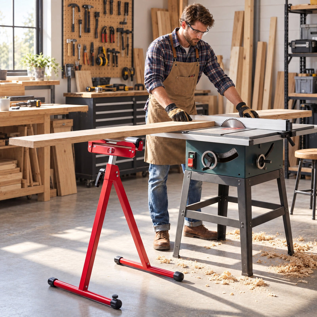 Airfind 2-Pack Folding Roller Stands Portable Outfeed Supports with Adjustable Height, 250 lbs Capacity, Metal ABS PE PP Frame, Red