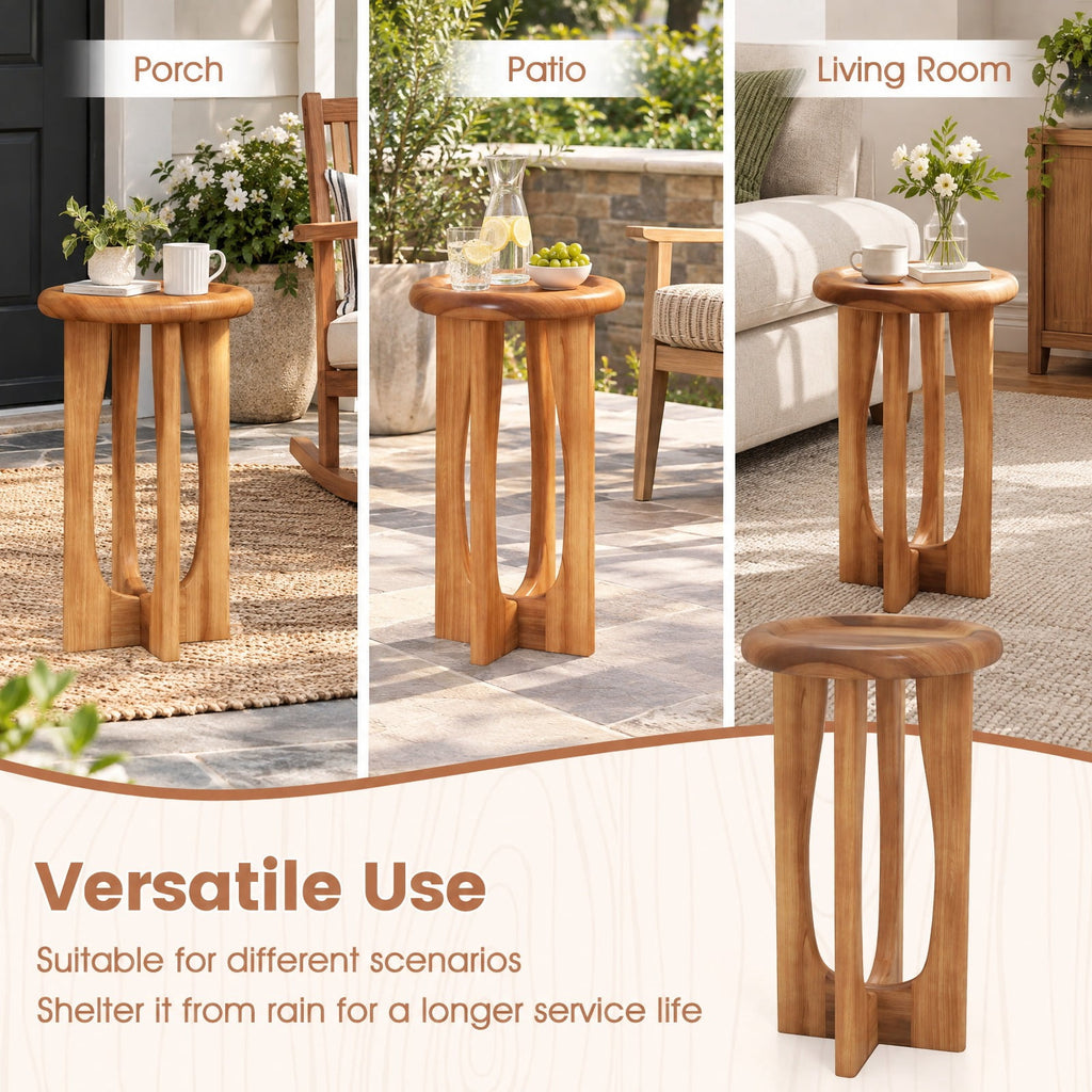 Airfind 14 Inch Farmhouse End Table with Round Tray Top and Wood Cross Legs, 110 lbs Capacity, Mahogany Wood Frame, 14 x 14 x 23.5 Footprint