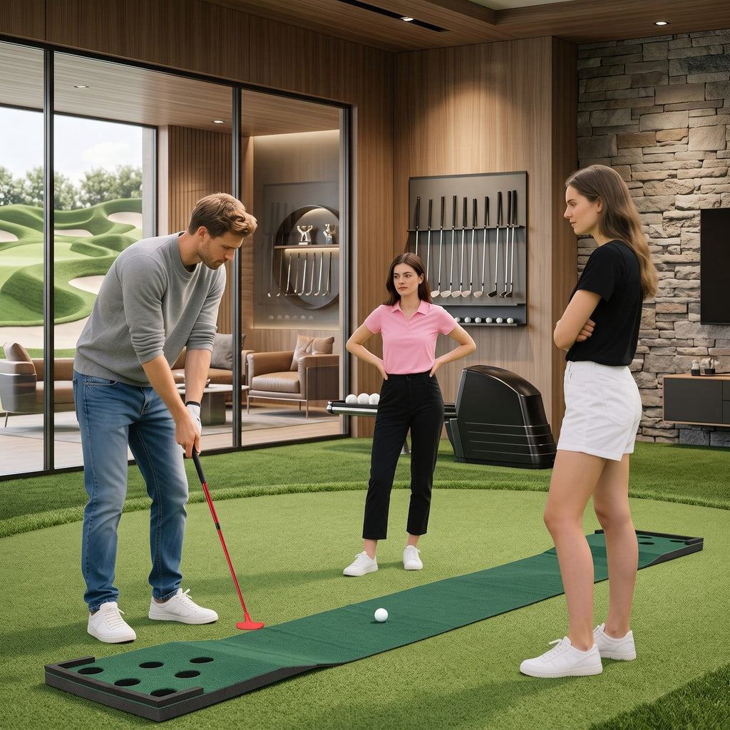 Airfind 11 FT Indoor Outdoor Golf Putting Green Mat Set with 2 Adjustable Putters and 6 Balls, Carry Bag Included, Green