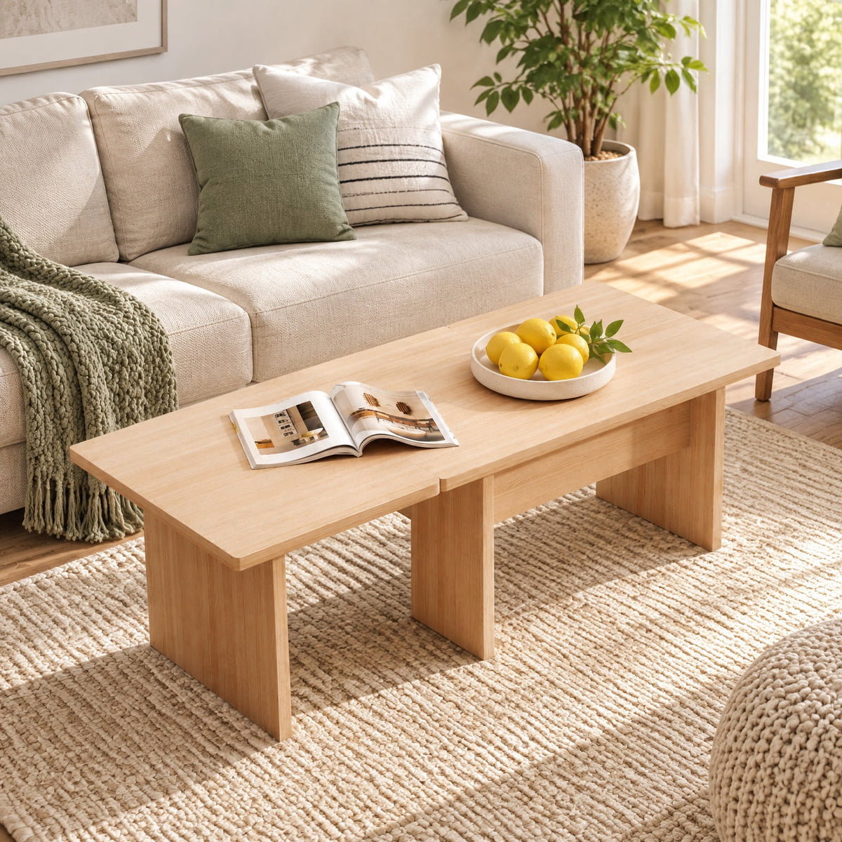 Airfind Modular Coffee Table Set of 2 L Shaped Center Tables for Small Space, 155 Lbs Capacity, Engineered Wood, 35.5 Inch X 20 Inch X 16.5 Inch, Oak