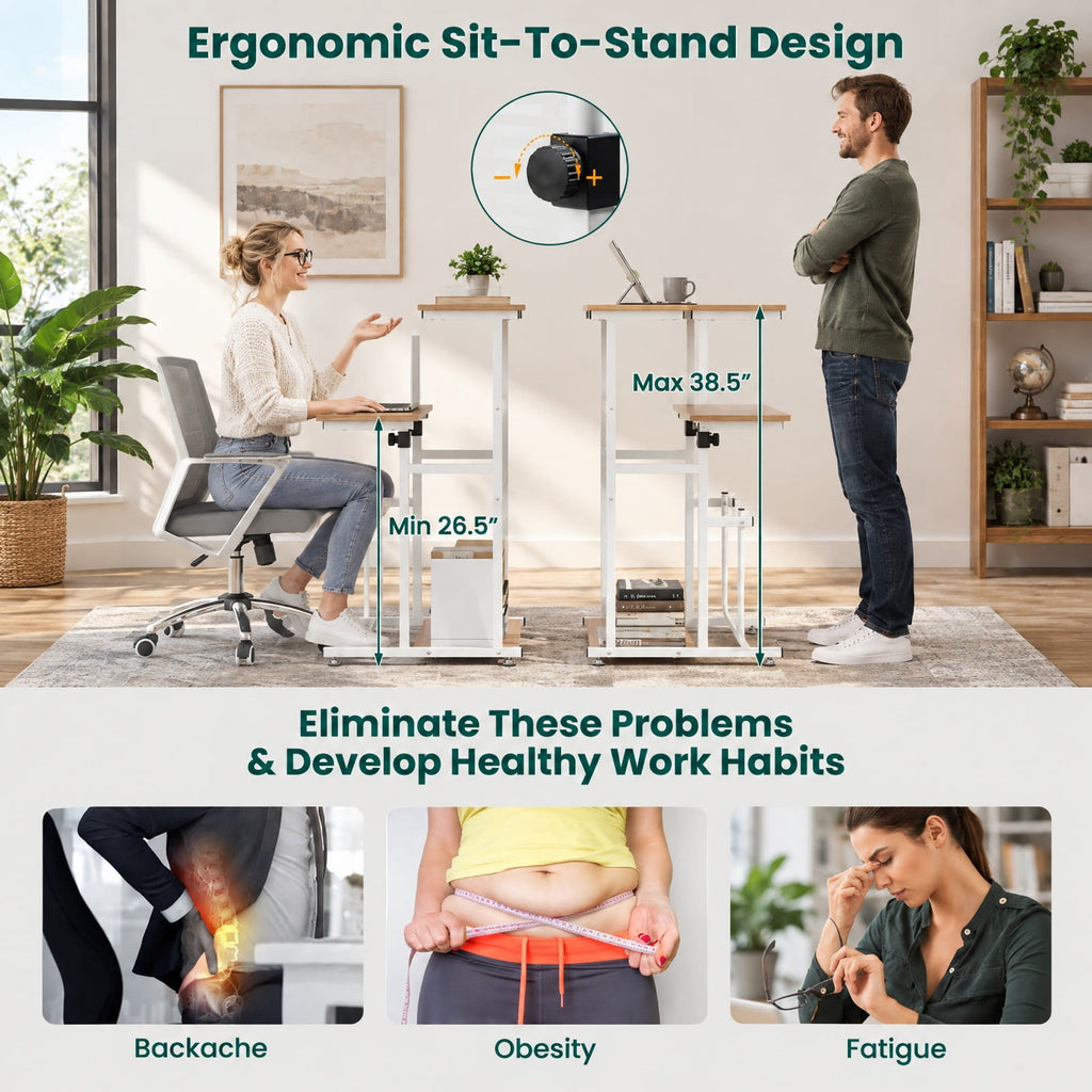 Airfind Standing Desk for Small Space Sit Stand Desk with Height Adjustable Desktop, Engineered wood Frame, 22 x 21 x Footprint, Oak