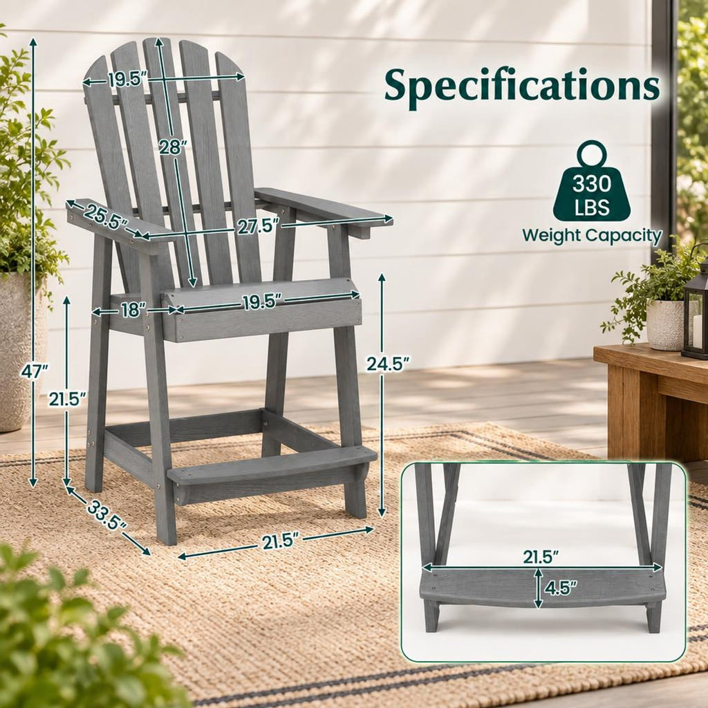 Airfind HDPE Patio Lounge Chair with Armrests and Footrest and Faux Wood Grain Finish for Indoor and Outdoor Backyard Use, Gray
