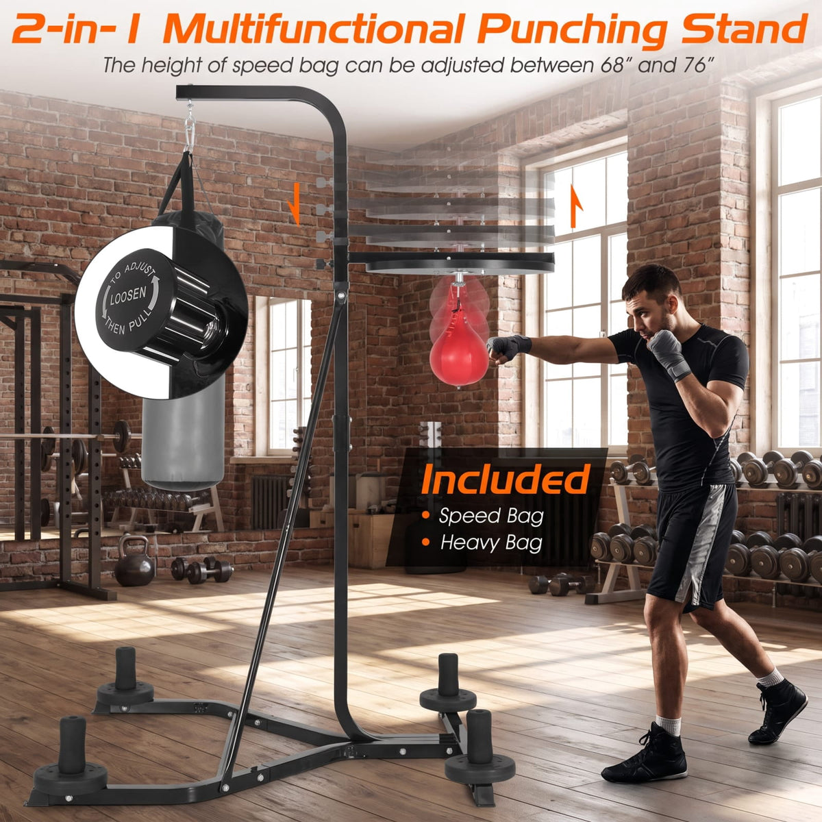 Airfind Heavy Duty Freestanding Boxing Punching Stand with Heavy Bag and Adjustable Speed Bag for Home Gym Strength Training, Grey