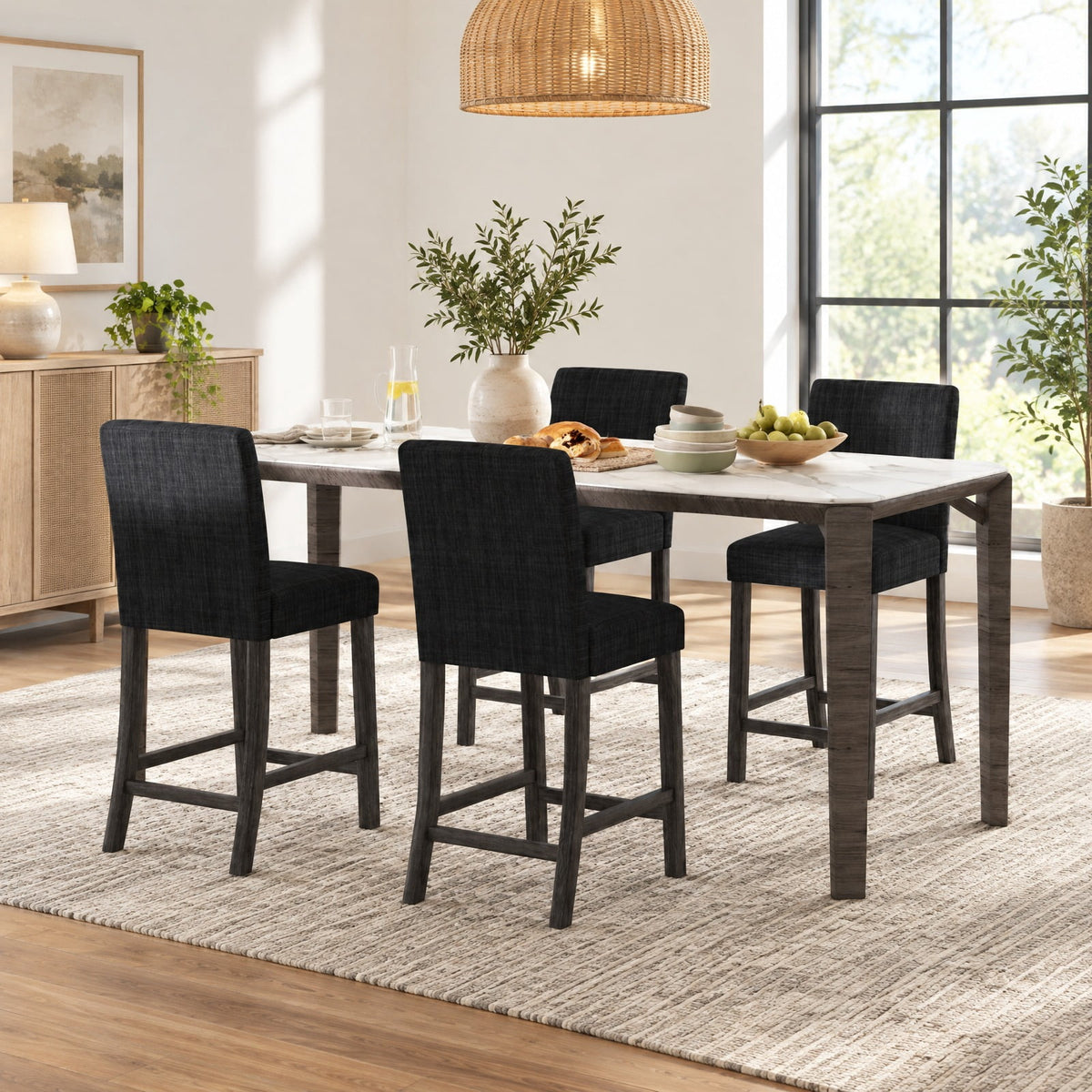 Airfind Counter Height Bar Stools Set of 2 with Back and Footrest, Rubber Wood MDF Linen Fabric Sponge Frame, Gray