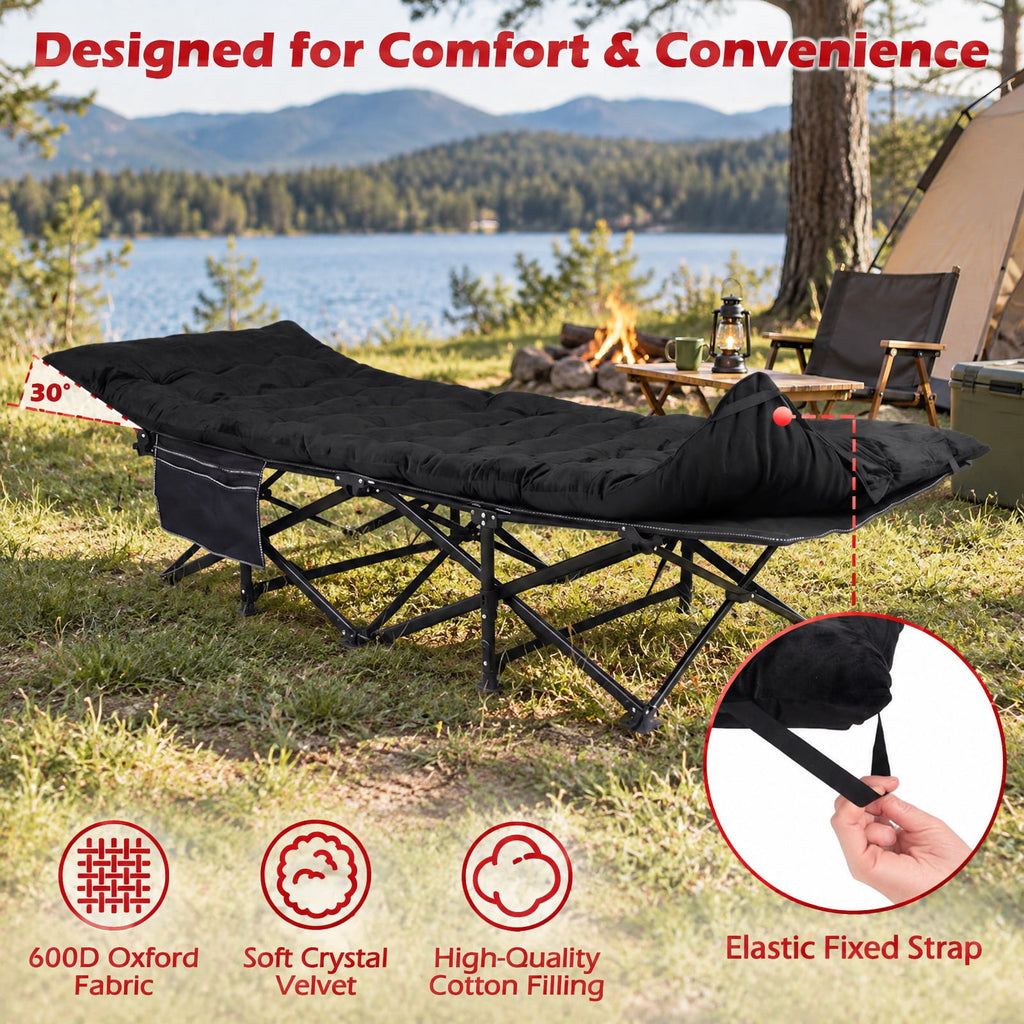 Airfind Camping Cot for Adults with Soft Padded Mat and Carrying Bag, 330 lbs Capacity, 600D Oxford Fabric Metal Crystal Velvet PP Cotton Frame