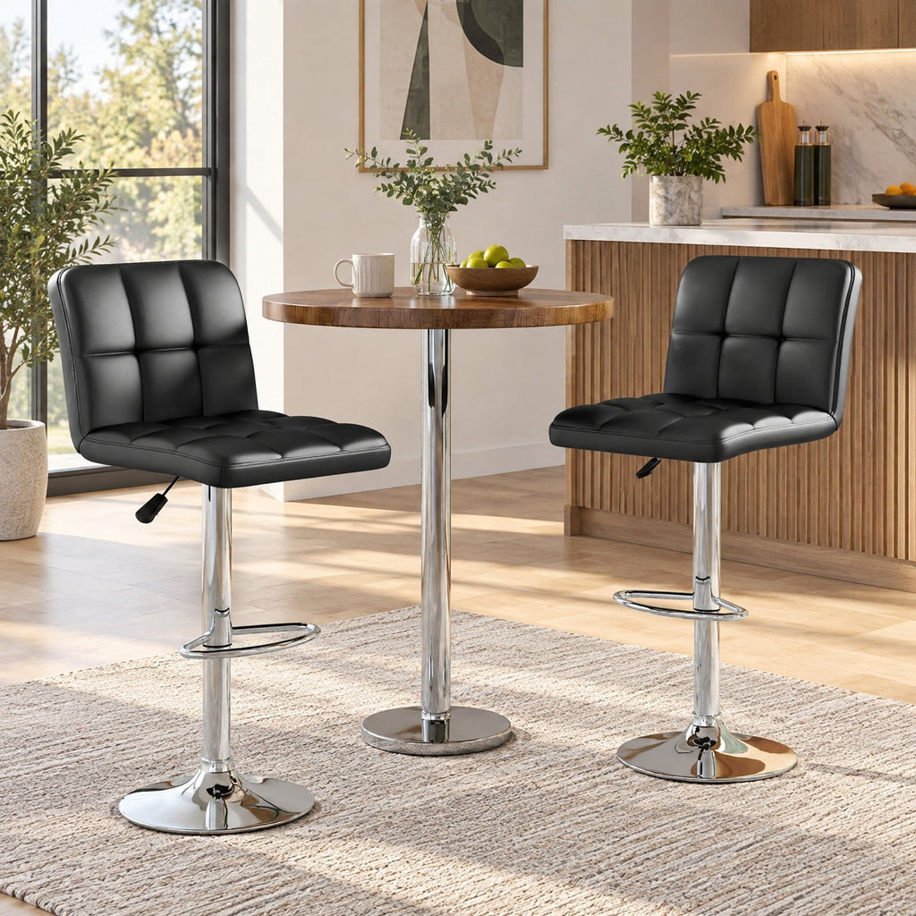 Airfind Set of 2 Square Swivel Adjustable PU Leather Bar Stools with Back and Footrest, 250 lbs Capacity, PU leather steel sponge Frame, Black