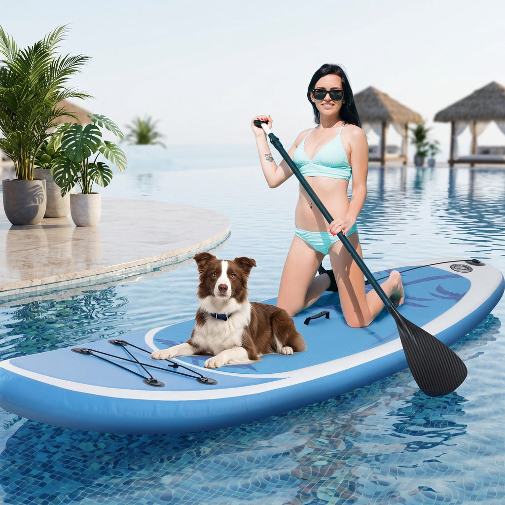 Airfind Inflatable Stand Up Paddle Board with Triple Fins and Adjustable Aluminum Paddle for Beginners and Adults, Blue and White