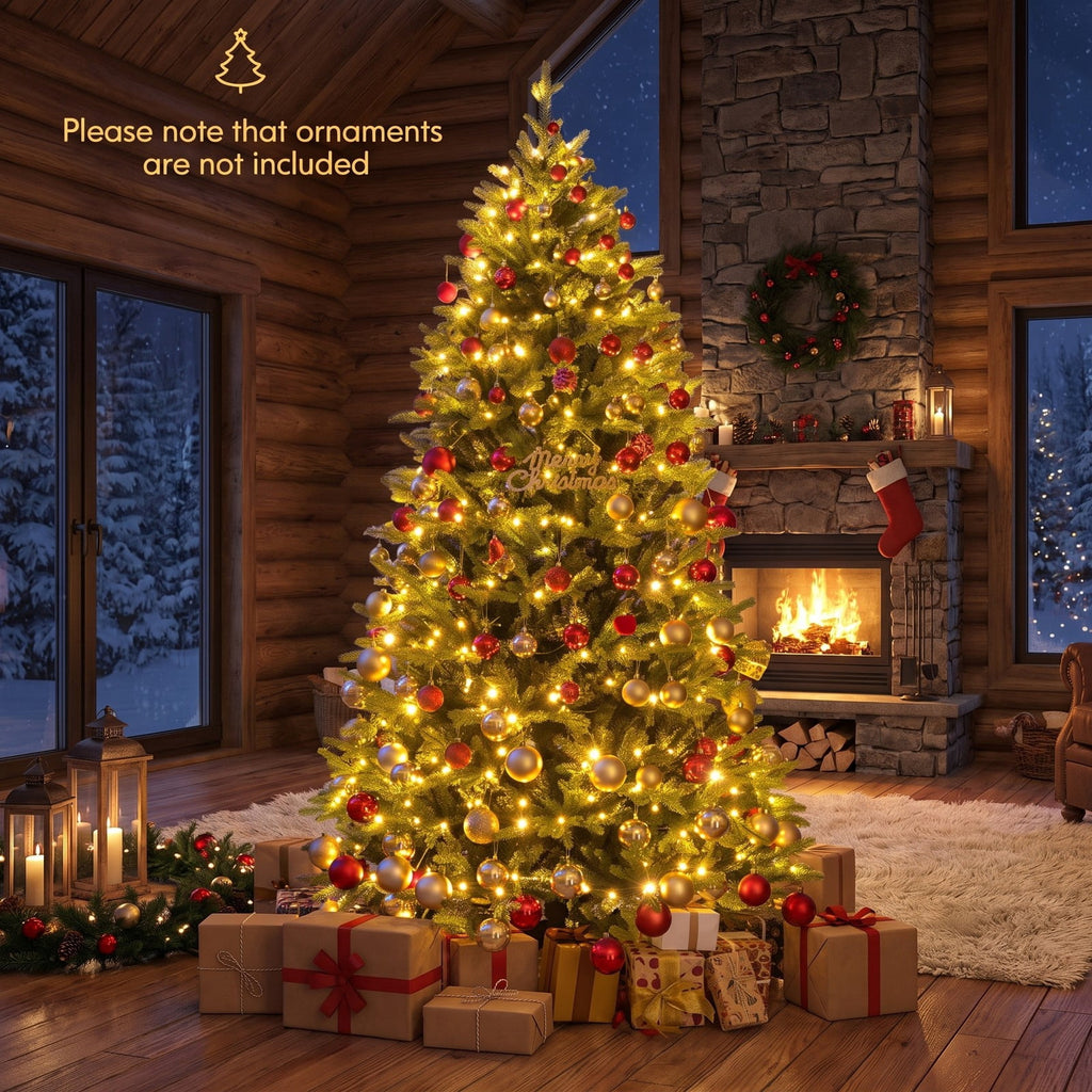 Airfind 7 Feet Artificial Xmas Tree Hinged with 11 Lighting Modes and Remote Control-7 ft, Green, Diameter of Stand 18/20/22