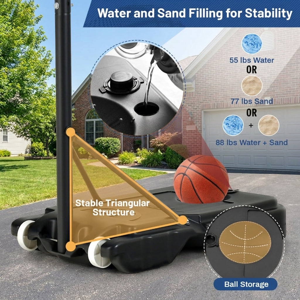 Airfind Portable Basketball Goal with Adjustable Height (4.3-8.2 ft Range) Stabilizing Base, Blue