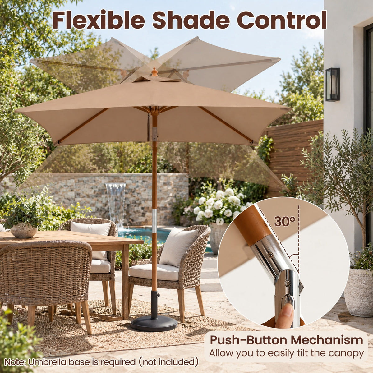 Airfind 7 Feet Outdoor Rectangular Patio Umbrella with 3 Adjustable Heights, Fabric Hardwood Bamboo Frame, 7 x 5.5 x 7.7 ft Umbrella Footprint