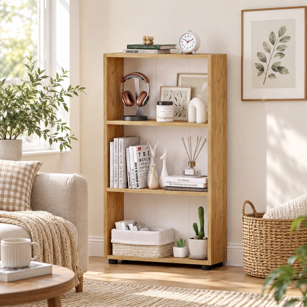 Airfind 3-Tier Bookcase 42 inch Tall Book Shelf with Anti-Tipping Kit, 22 lbs Capacity, Engineered Wood MDF Frame, 22 x 8 x 42 Footprint, Brown