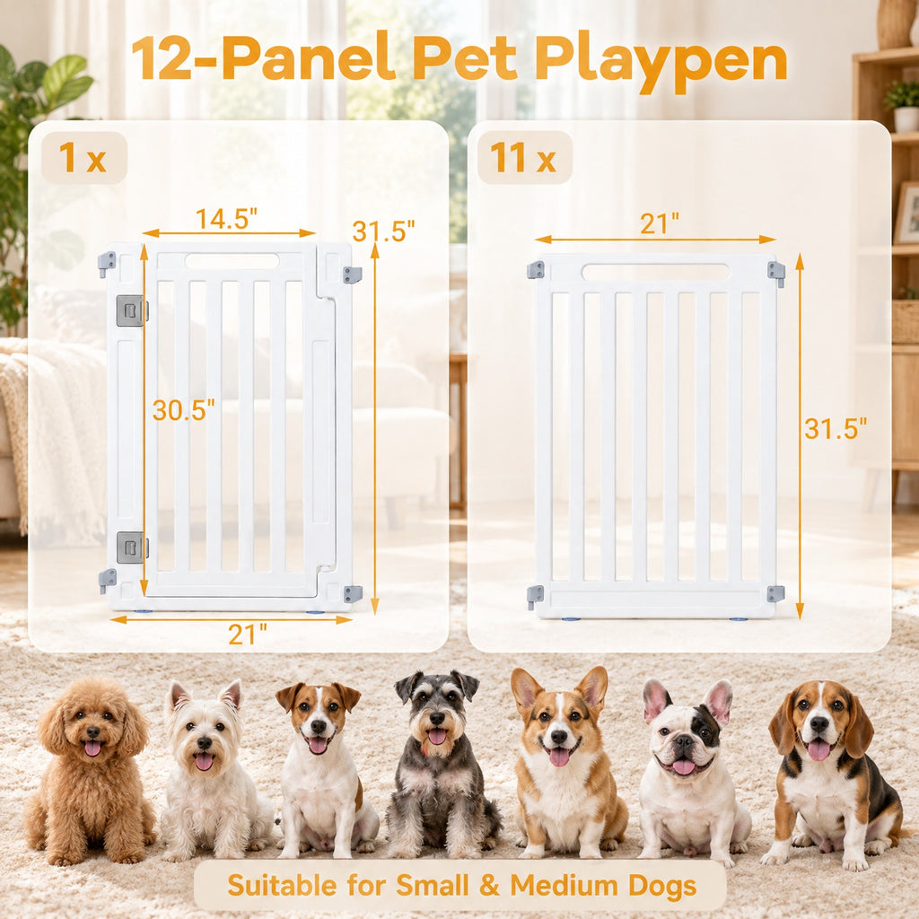 Airfind 31.5 Height Indoor Outdoor Dog Playpen with 12 Panels, White, Suitable for indoor and outdoor use, Ideal for RV camping travel backyard and more