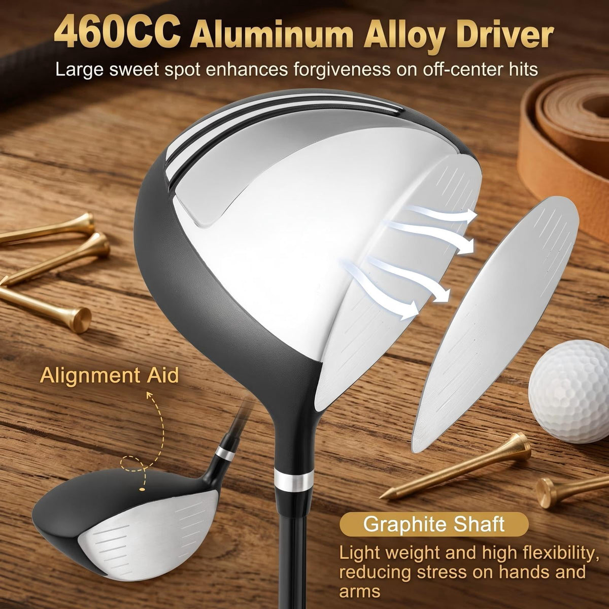 Airfind Mens Complete Golf Club Package Set, 10-Piece Right-Handed Kit with 460cc Driver, Fairway Wood, Hybrid, Irons, Putter and Stand Bag, Gray