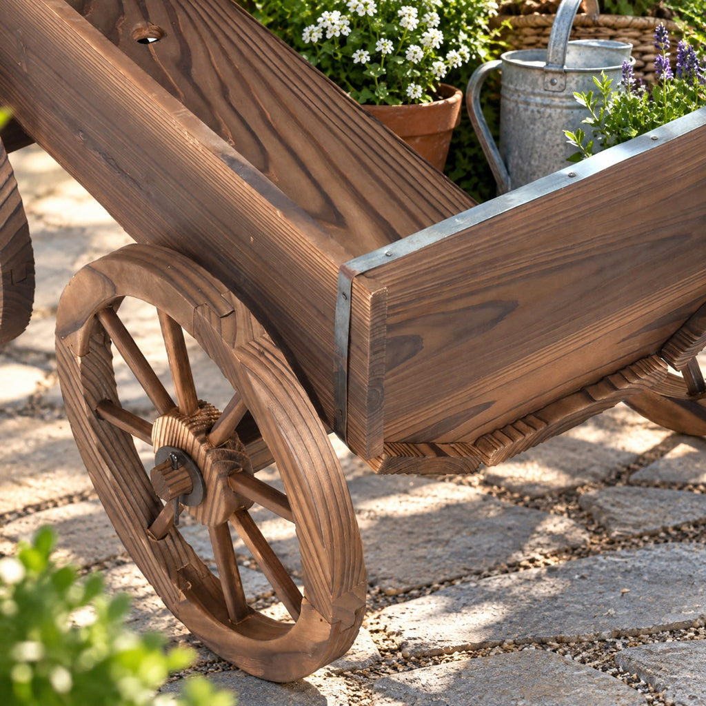 Airfind Wood Wagon Planter Pot Stand with Wheels, Fir wood Frame, 47.2 Inch x 17.0 Inch x 21.0 Inch Footprint, Wood
