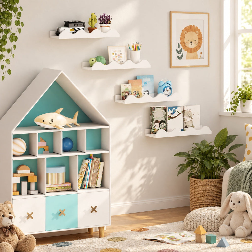 Airfind 16 Inch Kids Bookshelf Set of 4 Floating Nursery Book Shelves for Decoration Book Toy Storage, 11 lbs Capacity, Fir Wood Frame, White