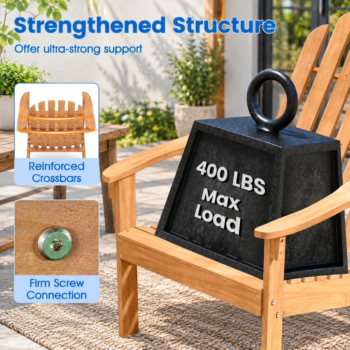 Airfind Acacia Wood Outdoor Adirondack Chair with Ergonomic Design, Acacia wood Frame, Natural, Overall dimension 27 x 35 x 40.5 (L x