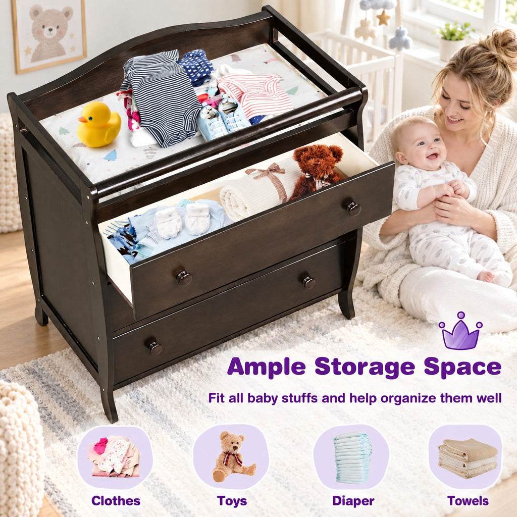Airfind Baby Changing Table Infant Diaper with 3 Drawers and Safety Belt, Pine wood rubber wood MDF Frame, Brown