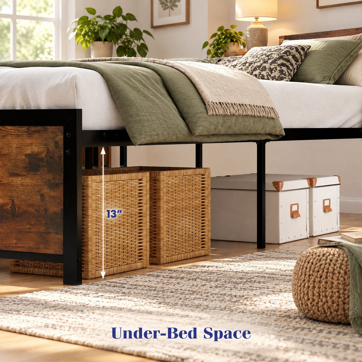 Airfind LED Bed Frame with Power Outlets and Storage Headboard, 1000 lbs Capacity, Engineered Wood Metal MDF Frame