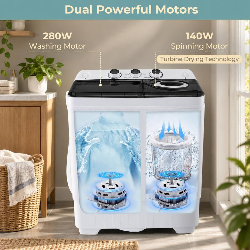 Airfind 26 lbs Semi-Automatic Twin Tub Washing Machine with Drain Pump, PP ABS Rated Frame, 27.5 x 16 x 32 Footprint, Black
