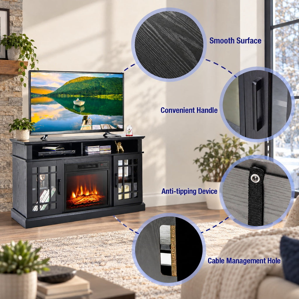 Airfind 48 Inch Electric Fireplace TV Stand with Cabinets for TVs up to 55 Inch, 70 Lbs Capacity, 48 Inch X 16 Inch X 30 Inch, Black