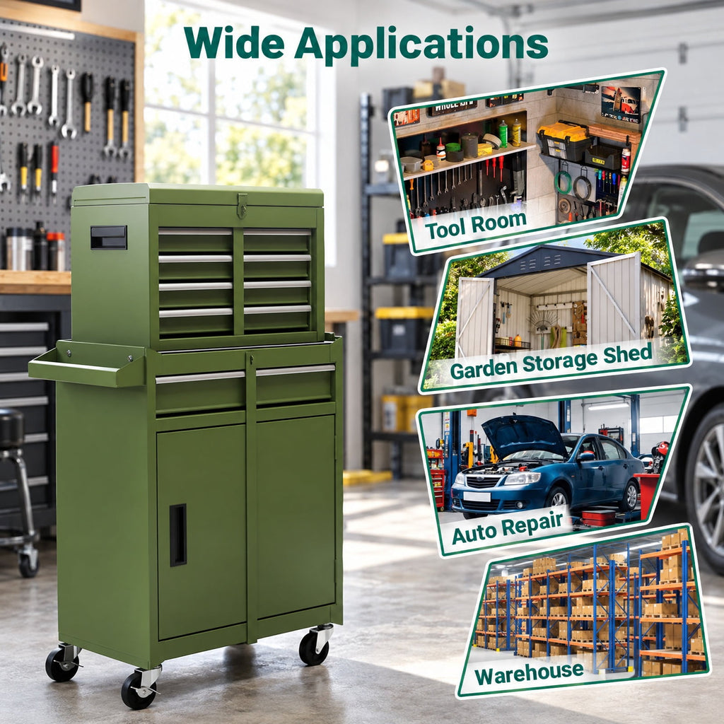 Airfind 2-in-1 Rolling Tool Chest with 5 Sliding Lockable Drawers, 220.5 lbs Capacity, Steel rubber-plastic synthetic Frame, Green