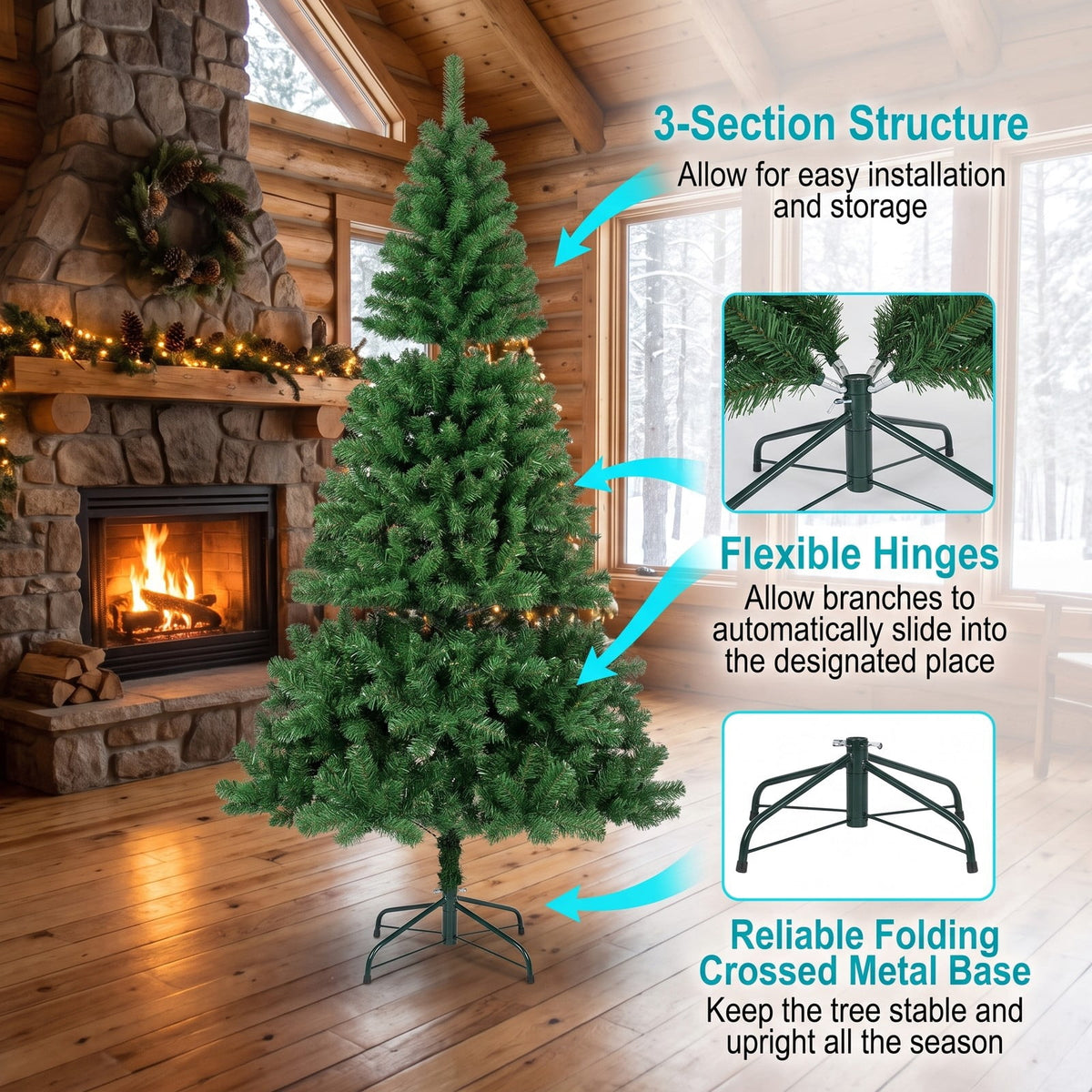 Airfind 7/7.5/8 Feet Pre-Lit Artificial Christmas Tree Hinged Faux Xmas Tree with Soft Branch Tips-8 feet, TPE PVC Metal Frame, 4 x 7 ft Footprint