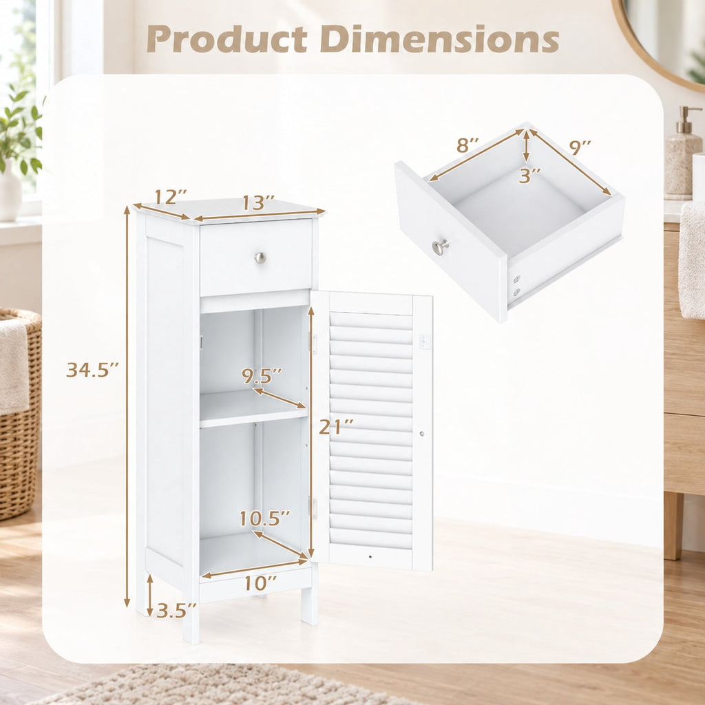 Airfind Narrow Bathroom Storage Cabinet with Adjustable Shelf and Drawer, 13in x 12in x 34.5inOverall Interior Footprint, White