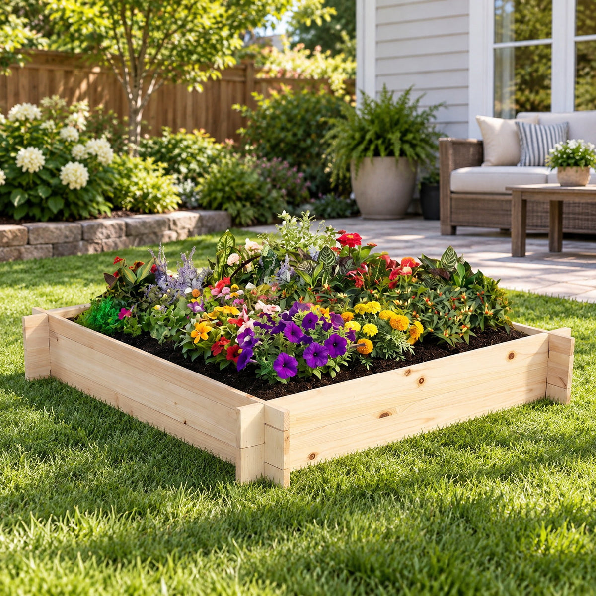 Airfind 39.5 x 39.5 Square Wooden Raised Garden Bed, Fir Wood Frame, 39.5 x 39.5 x 6.5 Footprint, Natural