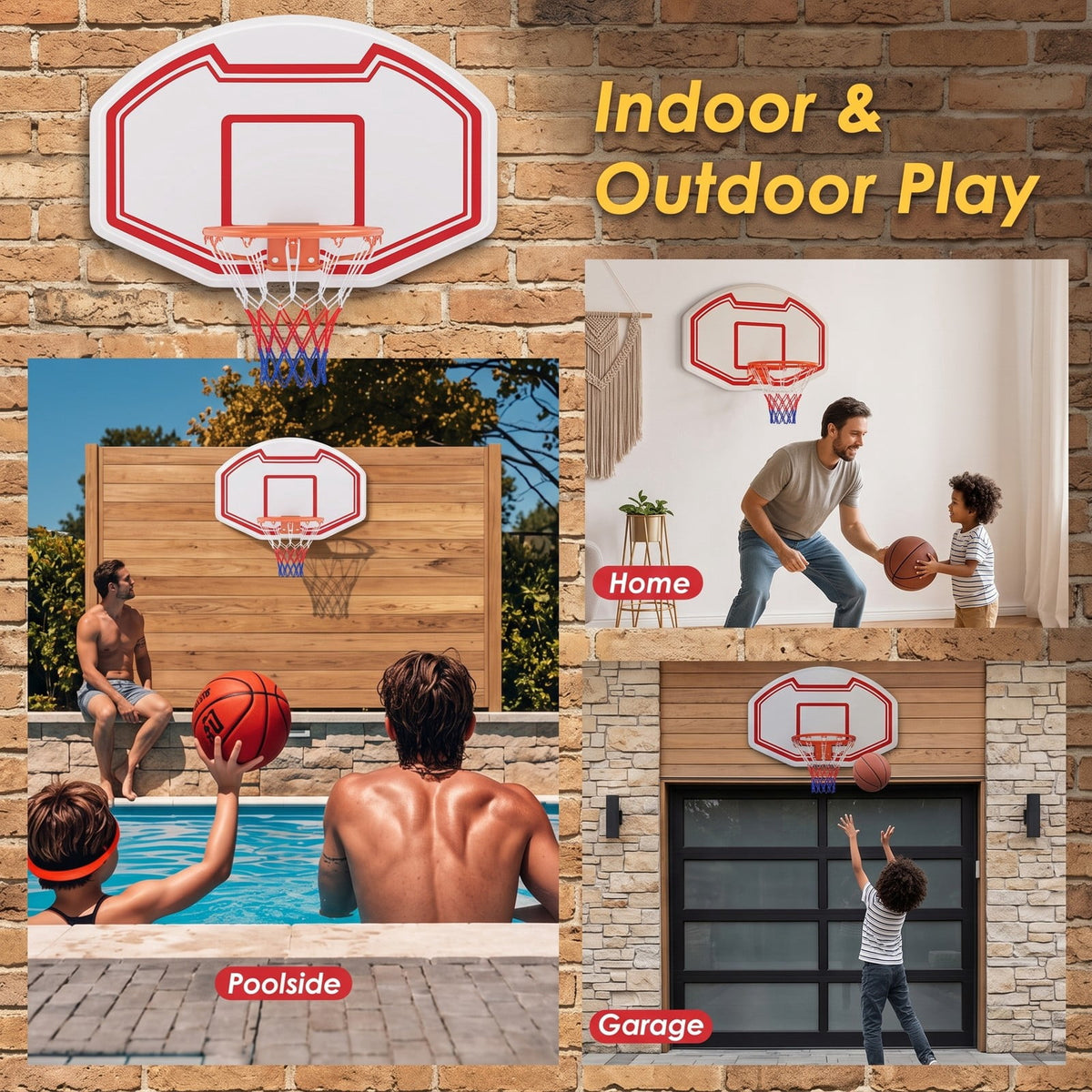 Airfind Large Wall Mounted Basketball Hoop with Shatter-proof PE Backboard, Metal Rim Anti-Tear Net for Kids and Adults Indoor Outdoor Play, White and Red