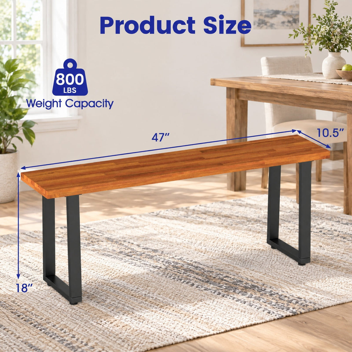 Airfind Set of 2 Wood Patio Bench 47.5 Inch Long Dining Bench for Entryway Poolside, 800 lbs Capacity, Acacia Wood Metal Frame, Wood