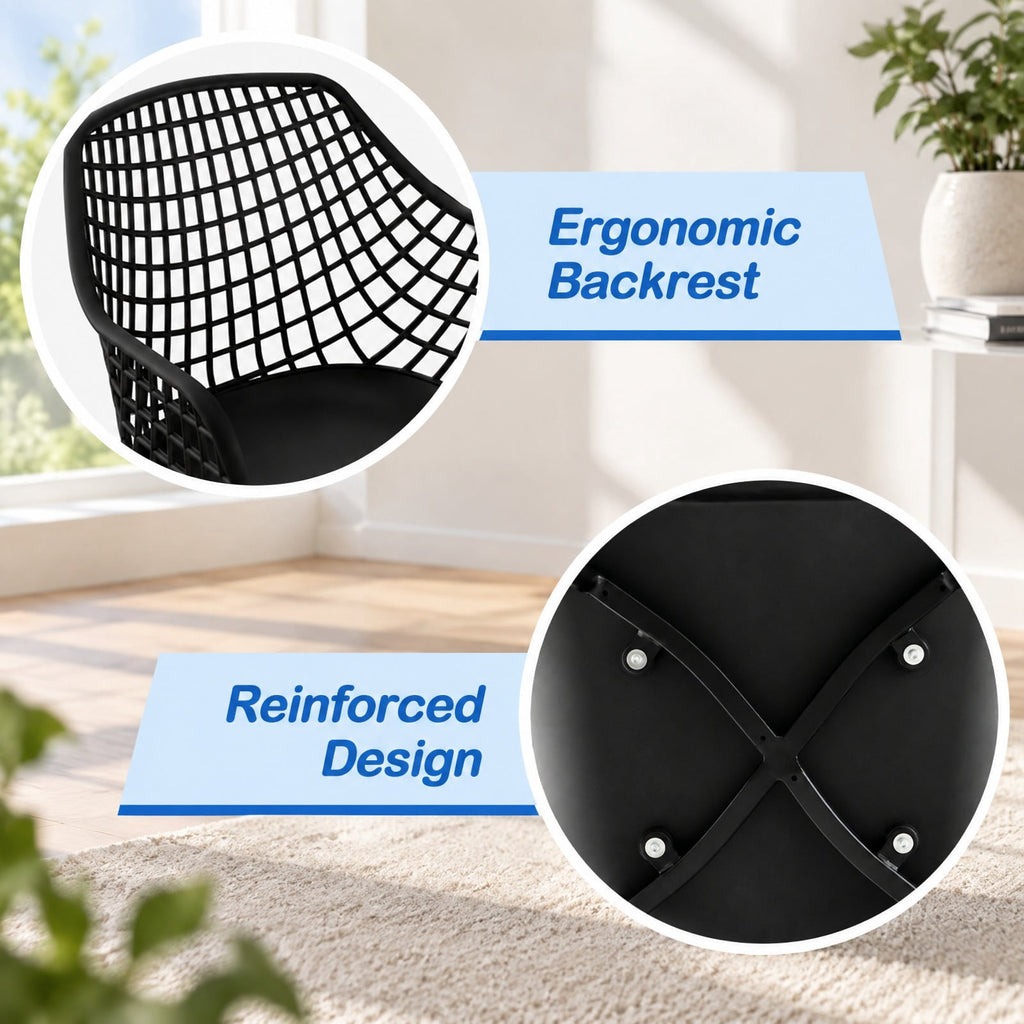 Airfind Set of 4 Heavy Duty Modern Dining Chair featuring Airy Hollow Backrest, 265 lbs Capacity, PVC Frame, 22.5 Inch x 21 Inch x 34 Inch Footprint, Black