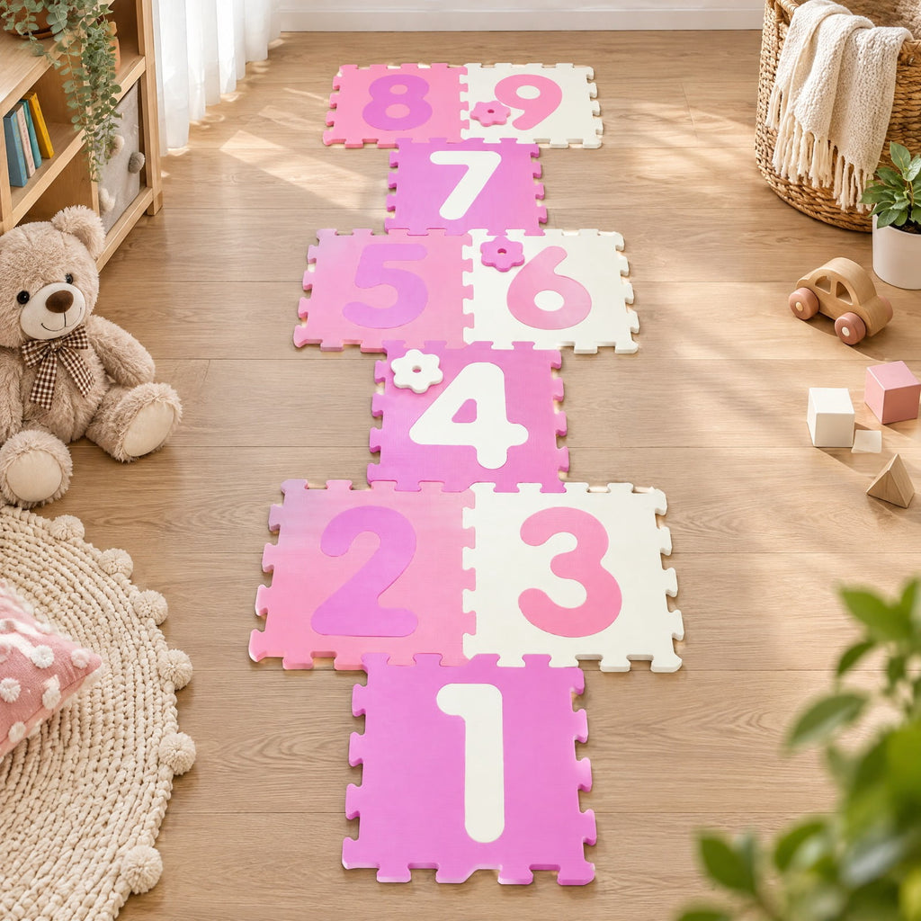 Airfind 9 Pieces Interlocking Foam Puzzle Floor Mat with 3 Marker Discs, EVA Foam Single Piece Frame, for 10 Months+, 71.5 Inch x 24.5 Inch Footprint