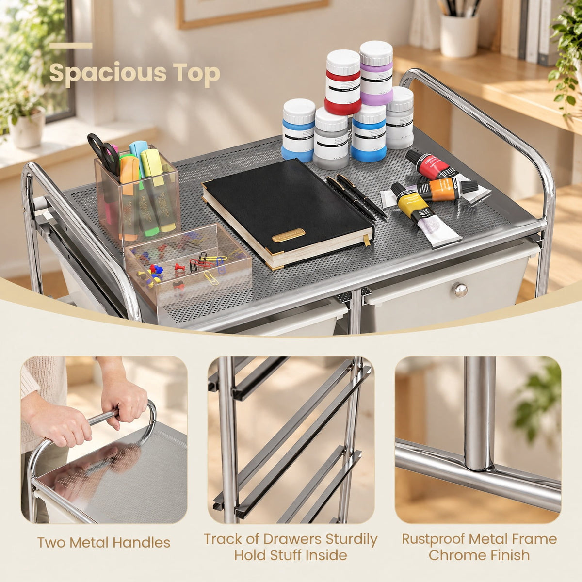 Airfind 10-Drawer Rolling Storage Cart-Beige and Gray, 22 lbs Capacity, Metal PP Frame, 26in x 14.5in x 34in Footprint, Beige
