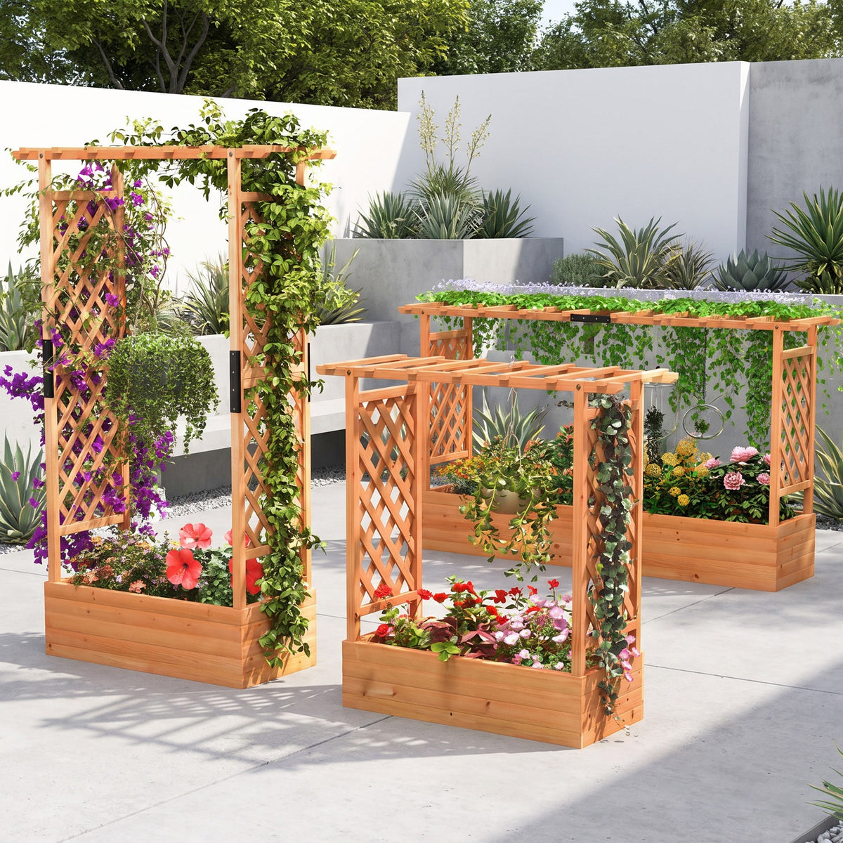 Airfind Raised Garden Bed with Arch Trellis, Fir Wood Frame, 43.5 x 17.5 x 72 (L x W x H) Interior Footprint, Orange