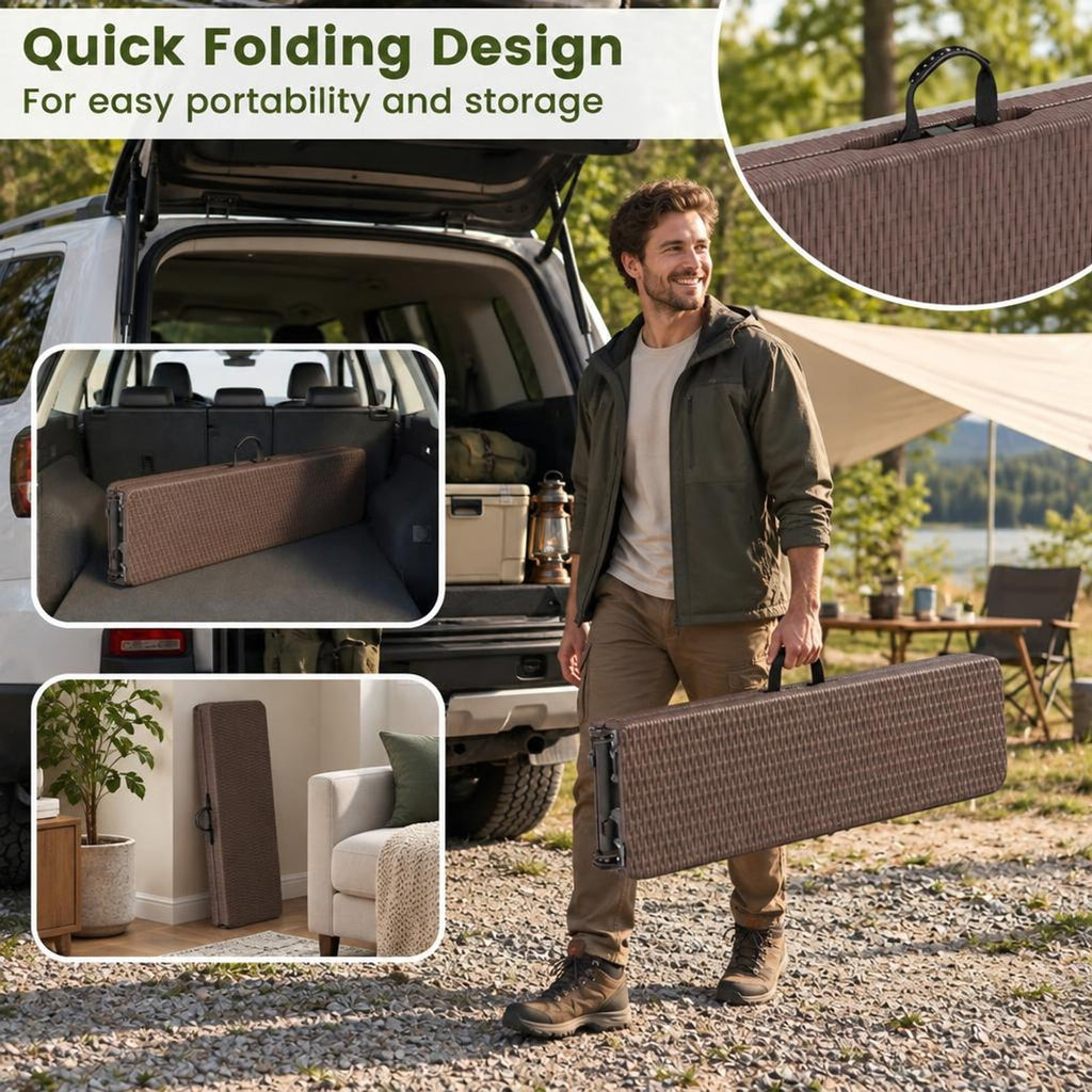 Airfind 6 Feet Plastic Folding Bench Picnic Camping Dining Seat with Carrying Handle, 660 lbs Capacity, Metal HDPE Frame, 72 x 11 x 17 Footprint