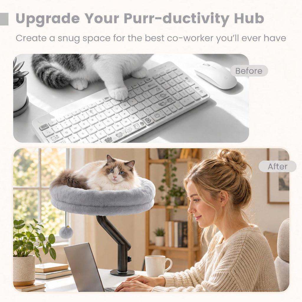 Airfind 360¡ã Rotating Cat Desk Bed for Indoor Cats with Removable Perch, 13.5 Inch X 3.5 InchOverall Height 15.5 InchWeight for Convenient Everyday Use, Gray