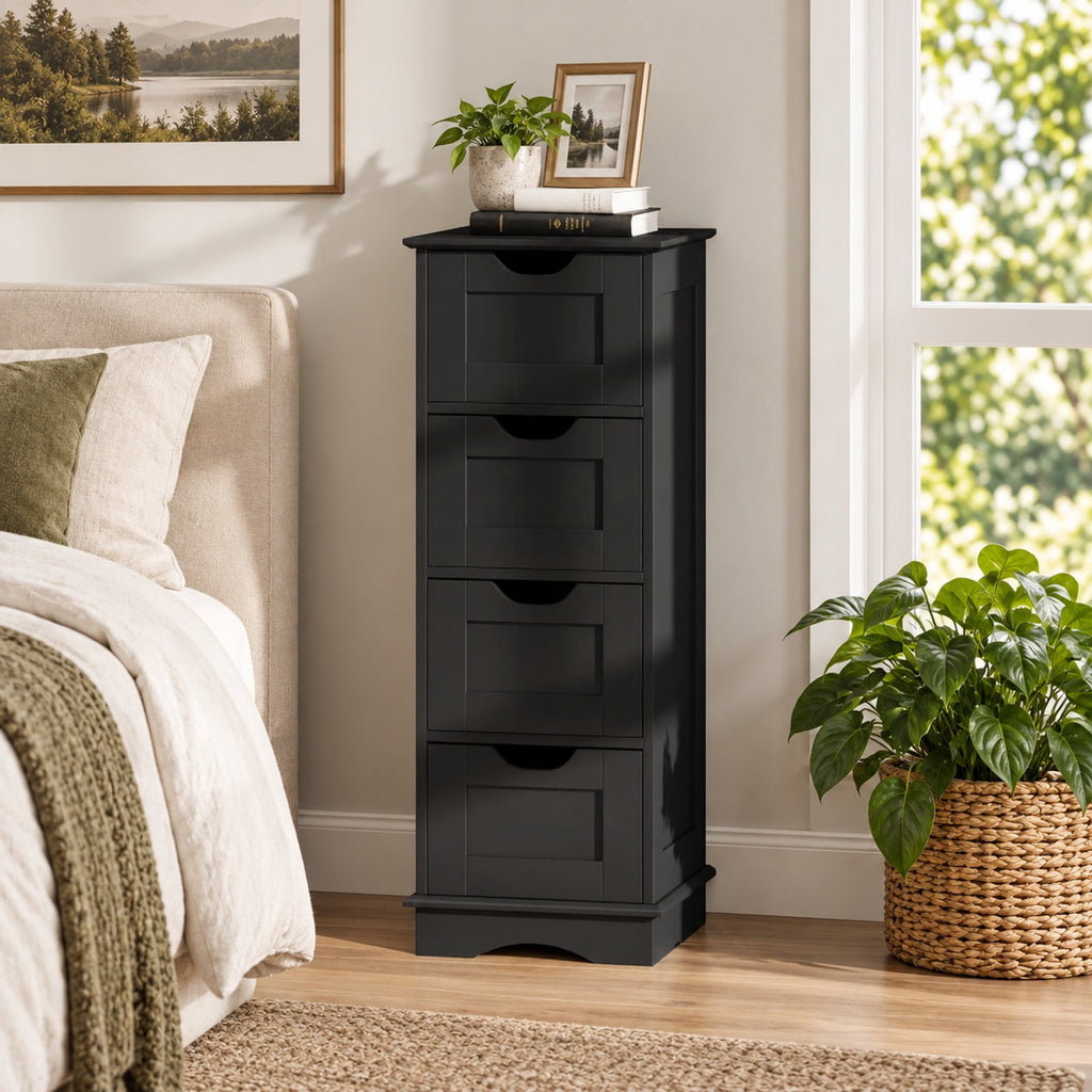 Airfind Bathroom Storage Cabinet featuring Cutout Handles and 4 Drawers, 33 lbs Capacity, MDF Frame, 12 Inch x 12 Inch x 32 Inch Footprint, Black