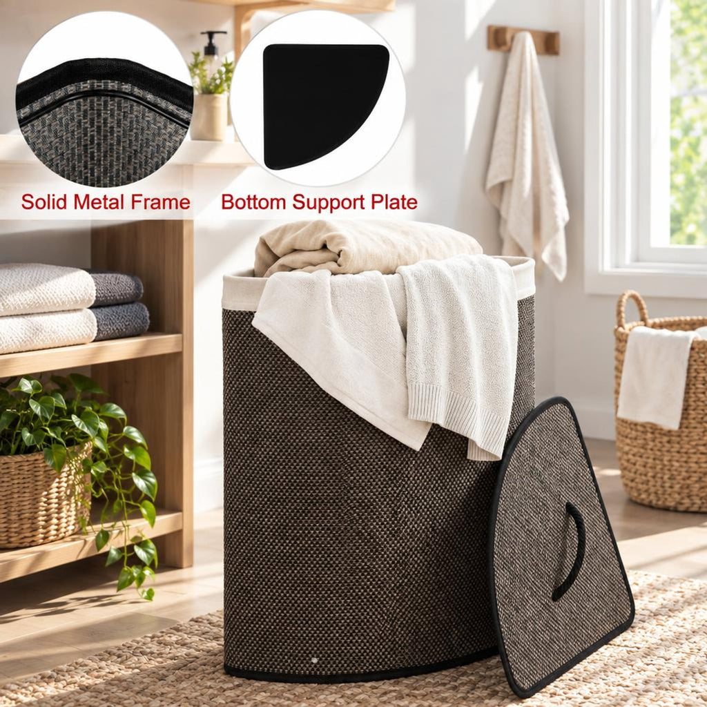 Airfind 15 Gal Capacity Bamboo Laundry Hamper with Removable Liner, 22 lbs Capacity, Bamboo Polyester Cotton Metal Engineered Wood Frame, Black