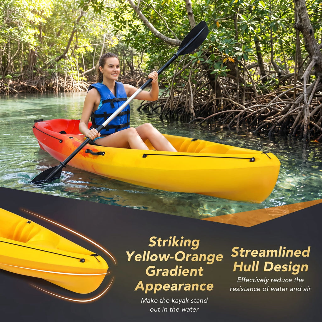 Airfind Single Sit on Top Kayak with Detachable Aluminum Paddle Adjustable Footrest and Bungee Storage for Adults Fishing and Sightseeing, Yellow