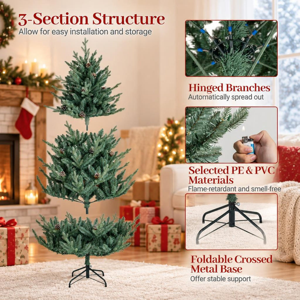 Airfind Pre-Lit Artificial Christmas Tree with Multicolored LED Lights, PE PVC Metal Frame, Size S 3.4 x 6 ft Footprint, Green