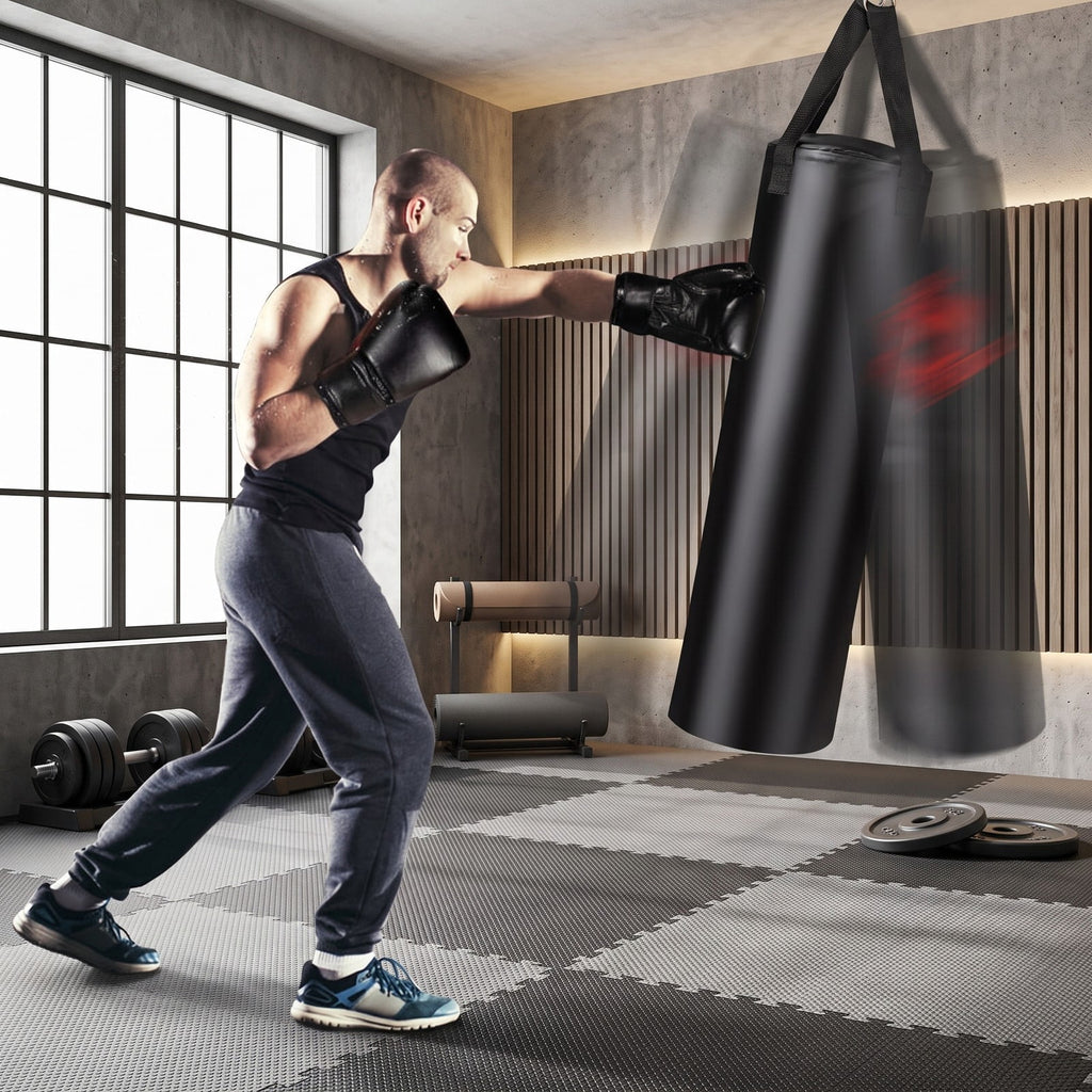 Airfind 63 lbs Filled Punching Bag Set with Boxing Gloves and Hand Wraps, Heavy Duty PVC Leather Freestanding Hanging Boxing Bag for Karate Muay Thai MMA, Black