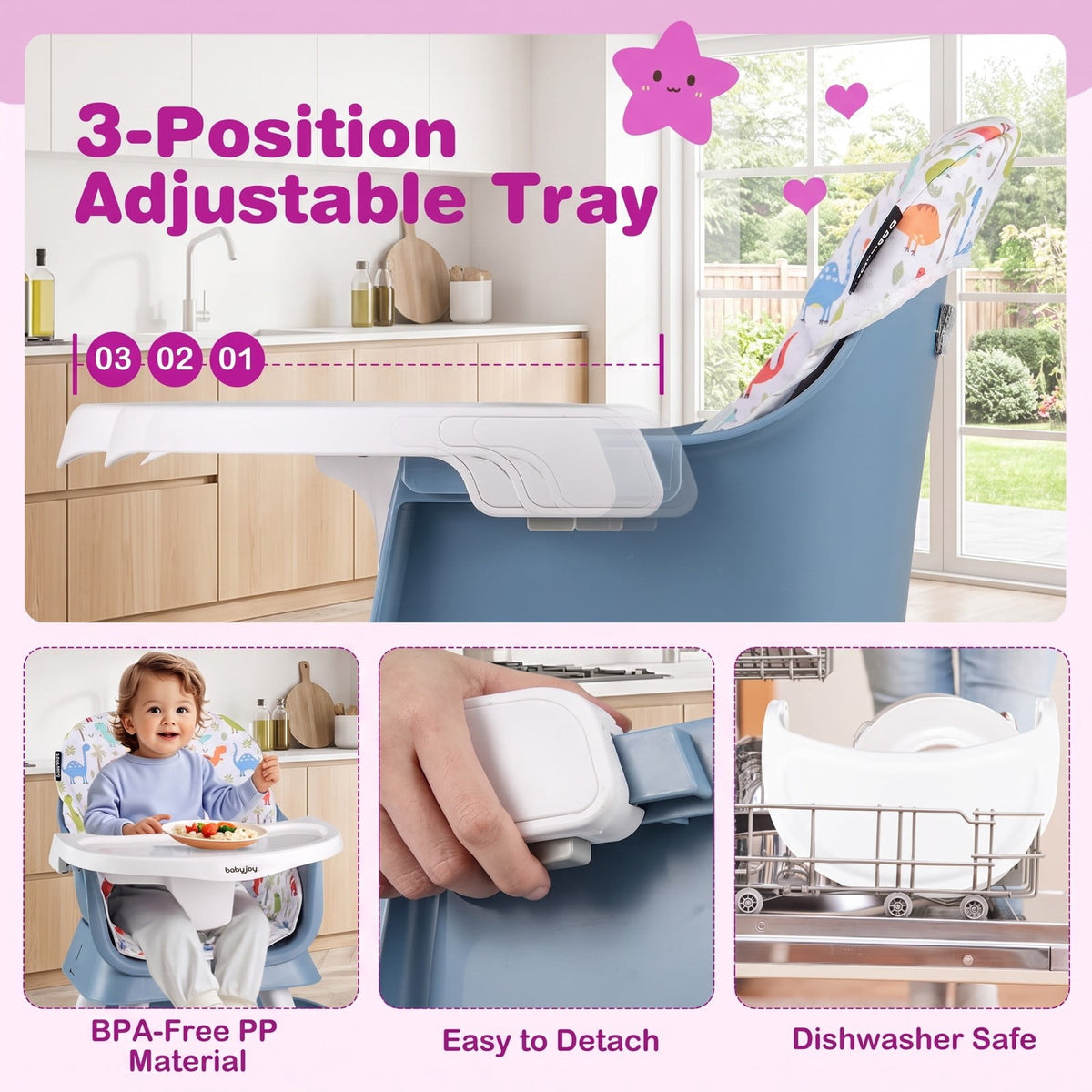 Airfind 16-in-1 Baby High Chair with Activity Center and Booster Seat for Babies and Toddlers, 44 lbs Capacity, Metal Frame, Celadon