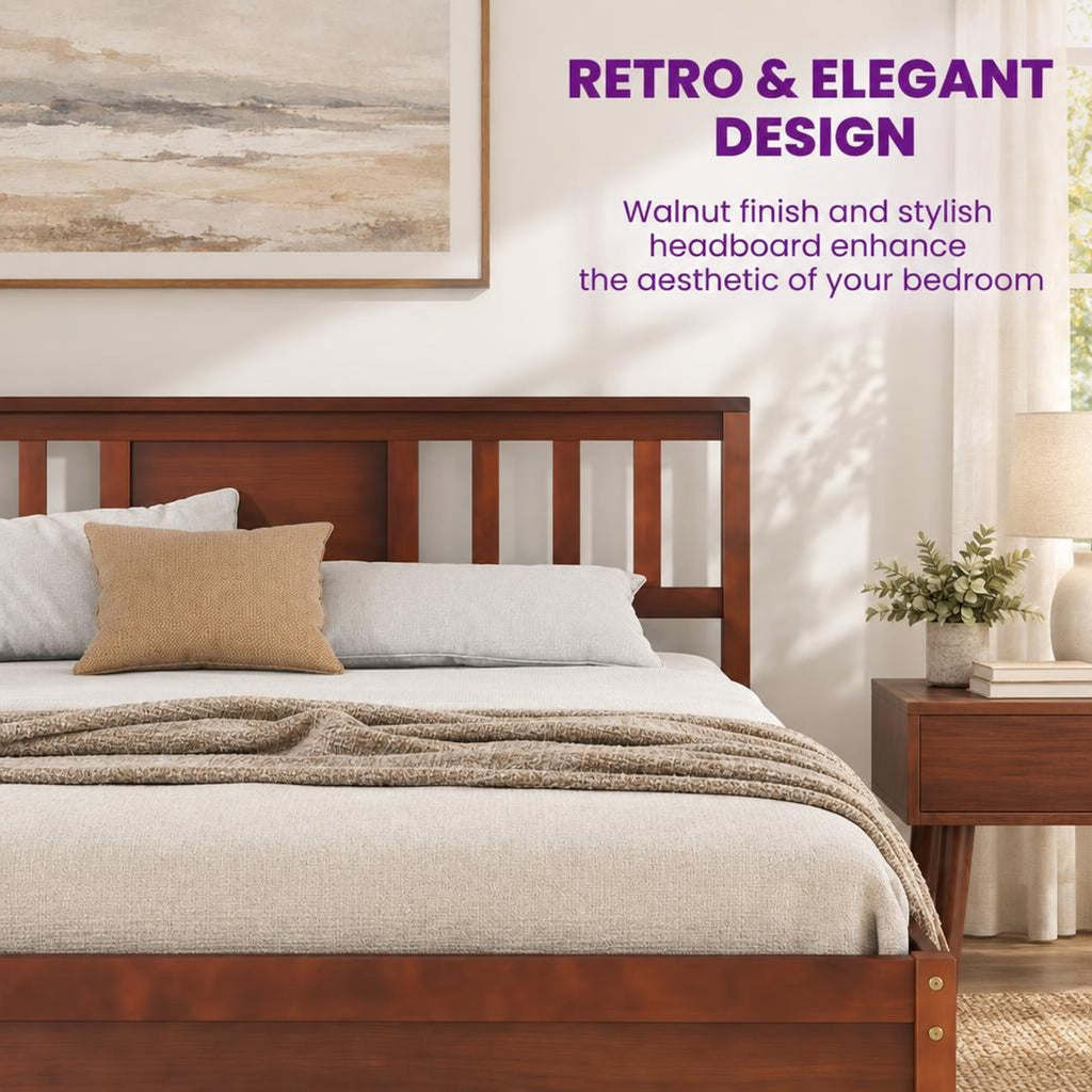 Airfind Wooden Platform Bed with Headboard and Wood Slat Support, 440 lbs Capacity, Pine Wood MDF Plywood Twin Frame, Wood