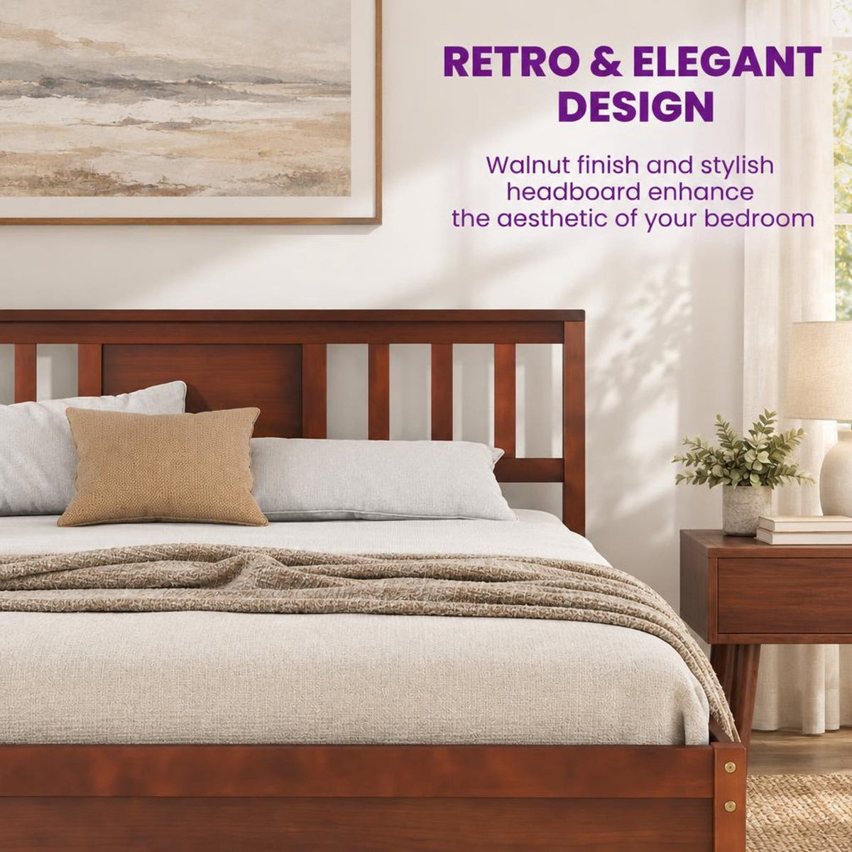 Airfind Wooden Platform Bed with Headboard and Wood Slat Support, 440 lbs Capacity, Pine Wood MDF Plywood Twin Frame, Wood