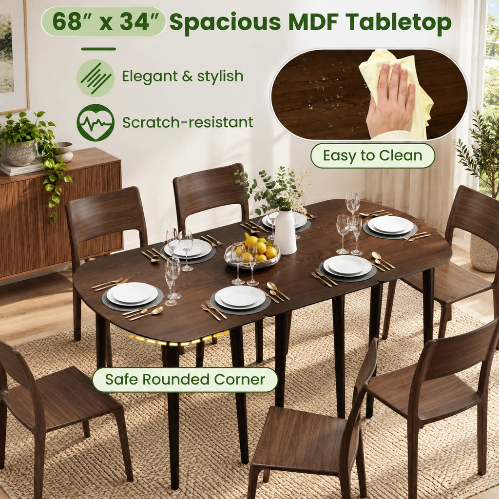 Airfind Extendable Oval Dining Table Set with 2 Half-Round Tables for 4-6 People, 260 lbs Capacity, MDF Rubber Wood Frame, Walnut