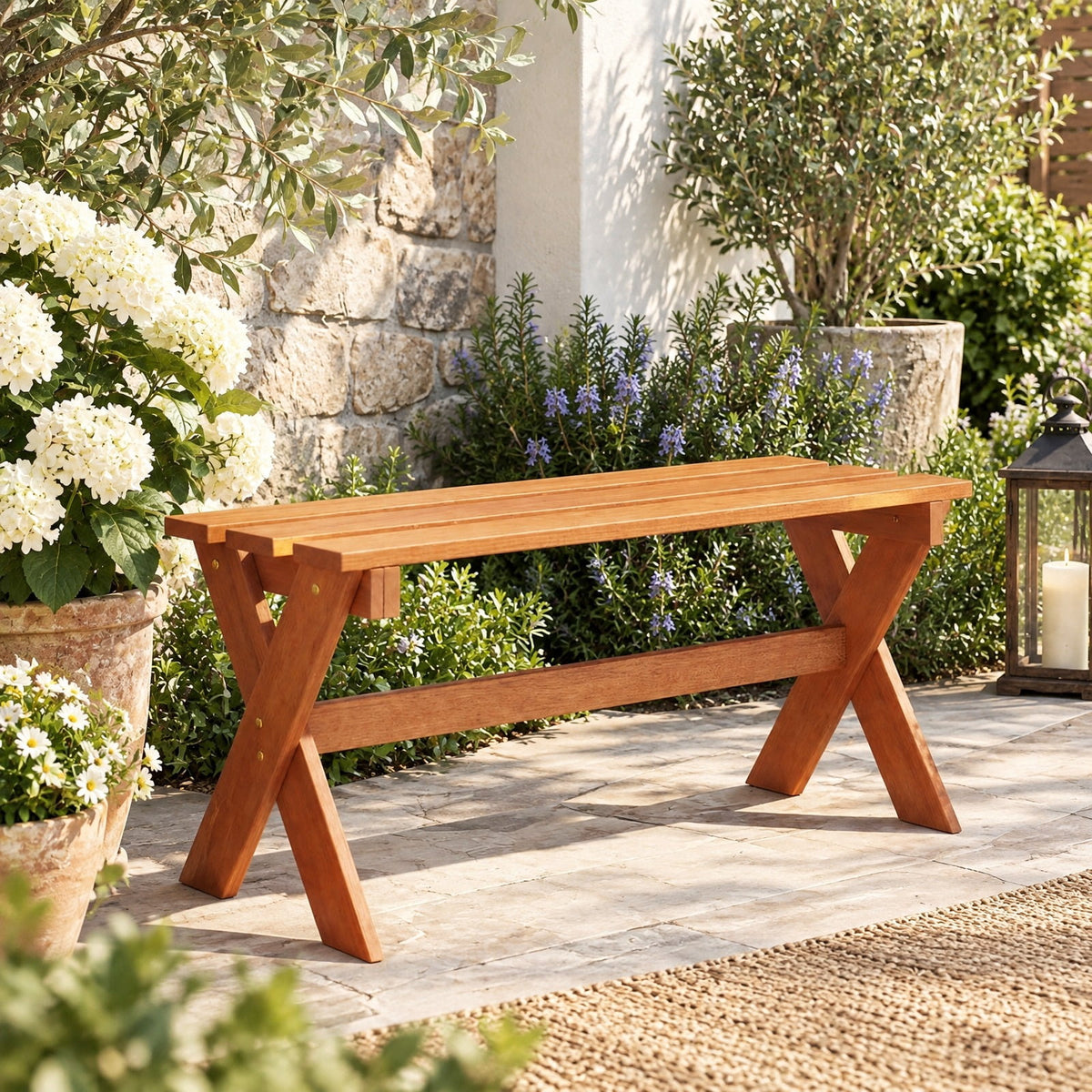 Airfind 36 Outdoor Solid Wood Bench Set of 1 Backless Patio Dining Bench with Teak Oil Finish, 660 lbs Capacity, Hardwood Frame, Wood