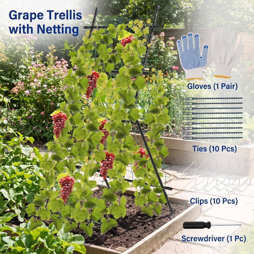 Airfind 74 Inch Tall Garden Trellis for Flower Vine Vegetable Fruit Pea, PE-Coated Metal PP Frame, 31.5 x 36.5 x 75 Footprint, Black